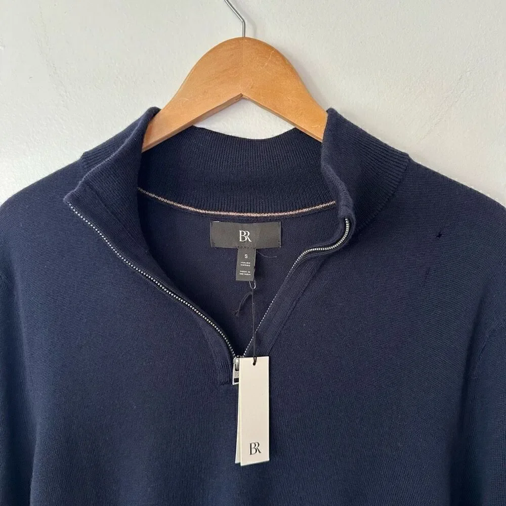 Banana Republic BR Men’s NEW WITH FLAWS Deep Navy Merino Wool Quarter Zip Sweate